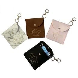 Mask Clip PU Leather Snap Button Mask Storage Bag Portable Face Masks Container Disposable Mask Storage Box 4 Designs BT604