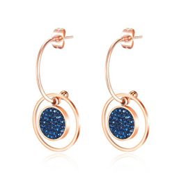 New ins fashion designer stainless steel diamond zirconia circular dangle pendant rose gold stud earrings for women girls