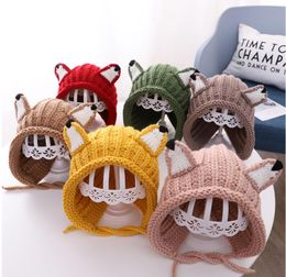 New Kids hat winter cute style cartoon tie baby knitted hat warm baby wool ear protection hat Korean