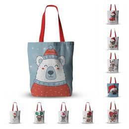 new Christmas Gift Bags Cute Pug Printing Foldable Shopping Bags Lightweight Handbag Outdoor Storage Xams Canva Bag T2I51473