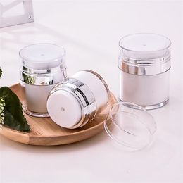 15 30 50 g ml pearl white acrylic airless jar round vacuum cream jar 0 5oz 1oz 1 7oz cosmetic packing pump packaging bottles for travel