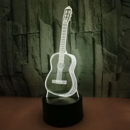 3D Gece Işıkları LED Lamba 3D Illusion Gece Işıkları 3 W Gitar 7 Renkler Düğün Noel Yatak Odası Oturma Odası Sanat Dekor Için Değişen