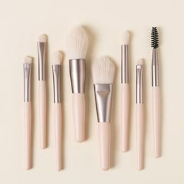 Professional 8 Pcs Eyeshadow Makeup Brushes Set Wood Handle Soft Hair Brush Tools for Loose Powder Blush Eyebrow Cosmetics 4 Colours DHL