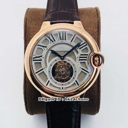 2020 Highest Version BBR Flying Tourbillon Rose Gold Mechanical Hand-winding Mens Watch Silver Dial Leather Strap Gents Watches CA1B