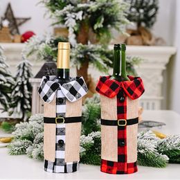 New Christmas Wine Cover Plaid Linen Bottle Clothes Wine Bottle Cover Xmas Ornament Wine Bag Christmas Decoration T500170