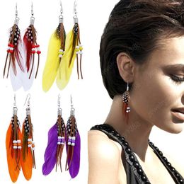 New Arrival Long Feather Earrings Elegant Colorful Tassels Drop Hanging Earrings Bead Dangle India Style Jewelry