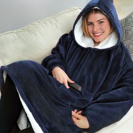 Women Sleepwear Pullover Hoodie Thick Winter Hooded Robe Adults Sofa Warm TV Blanket Wearable Outdoor Hiking Hooded Sweatshirt