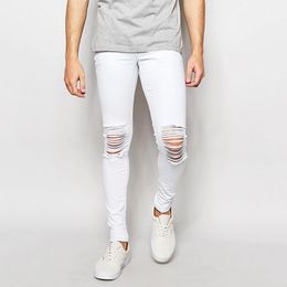 White Skinny Jeans Men Fashion 2020 New Stretch Slim Feet Men's Denim Pants Tide Hole Jeans For Men Ripped Jean Pantalon Homm264Z
