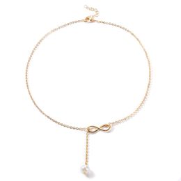 20pcs/lot Infinity Symbol 8 Lucky pearl charms choker Necklace women gold silver chain Bohemian Chocker necklace jewelry