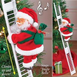 Lovely Christmas Santa Claus Electric Climb Ladder Hanging Decoration Christmas Tree Ornaments Funny New Year Kids Gifts Party