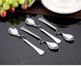 Wholesale-100pcs Free shipping Stainless steel Twisted handle /Curved handle/U handled Spoon coffee spoon jam spoon