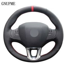 Black Artificial Leather Car Steering Wheel Cover Red Marker For Peugeot 208 Peugeot 2008 Steering-wheel Auto Accessorie