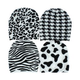 Beanie Winter Hats Leopard Spotty Black White Knitted Hat Warm Gorras Bonnet Acrylic Hat For Women