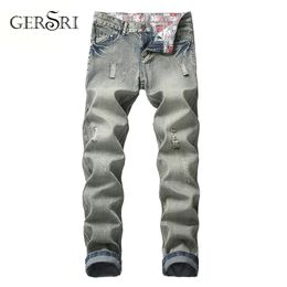 Jeans da uomo di marca Gersri Jeans skinny strappati strappati elasticizzati slim fit Hop Hop con pantaloni taglie forti da uomo