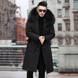 Black Fur Coats Hoodies Men Winter Jacket Parkas Real Fox Fur Windbreakers Warm Thick Outerwear Overcoat Tops Plus Size Male Clothes