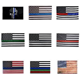 NEW 90*150cm BlueLine USA Police Flags 2nd Amendment Vintage American Flag Polyester Thin Blue Line USA Flag T500284