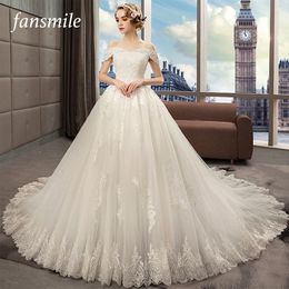 Fansmile New Arrival Vestido De Noiva Lace Wedding Dress 2020 Tulle Customised Plus Size Wedding Gowns Bridal Dress FSM-478T