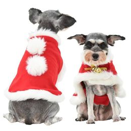 2020 New Winter Thicken Warm Pet Dog Christmas Costume Bell Cape Cloak Dress Up New Year Party Photography Props Wholesale