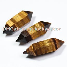 10Pcs Small Hexagon Faceted Natural Tiger Eye Stone Point Wand Stick Double Terminated Tiger's Eye Quartz Crystal Energy Generator Tower 5cm