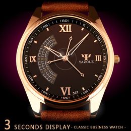 YAZOLE Men Top Brand Wrist Watches 3 Seconds Leather Band Business Male Clock Fashion Quartz Watch Relogio Masculino