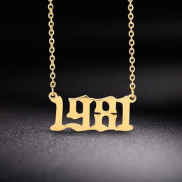 Cooltime Age Year Number for Women Man Birthday Gift from 1980 to 2005 Gold Colour Stainless Steel Necklace Jewelry12452