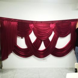 10ft wid burgundy color wedding Curtain swags backdrop Party wedding decoration Stage Background Swags Satin Wall Drapes213N