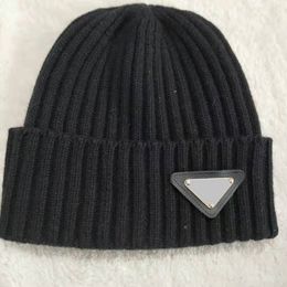 Triangle logo beanies Twist hats bonnet winter beanie knitted wool hat cap skull Thicker mask Fringe hats man high quality
