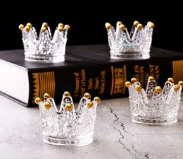 Crystal Glass Tealight Candle Holder Romantic Indoor Elegant Gift Wedding Party Decor Clear Crown Shape ashtray Jewellery ring storage cup