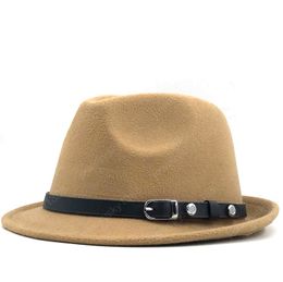 -Winter-Herbst-Männer weiß Feminino Filz-Fedora-Hut für Gentleman Winter-Wolle-Kirche Derby Bowler Homburg Jazz Hat Größe 56-58cm