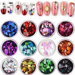 Colourful Glitter Nail Art Decorations 12 Colours / Set Peach Heart shaped Sequins Nail Art Rhinestone Stickers Manicure DIY Tools