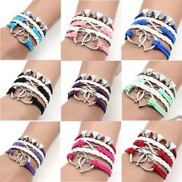 Infinity Double Heart Bracelet Weave Leather Wrap Bracelets multilayer women fashion hip hop DIY Jewellery