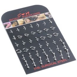 Set of 42 Pack Stainless Steel Body Piercing Stud Nose Ring Lip Stud For Men and Women