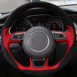 DIY Hand-stitched Car Steering Wheel Cover Red Leather Black Suede for Audi A1 A3 A5 A7 Free shipping