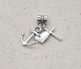 100Pcs/lot Alloy Heart Love Cross Charms Big Hole beads Dangle Charms For Jewellery Making findings