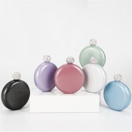 Portable round mini hip flask 304 stainless steel wine kettle crystal cover colorful ladies flagon Glitter Hip Flask