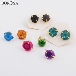 BOROSA 5Pairs Fashion Gold Bezel Claw Freedom Rainbow Natural Solar Quartz Stone Stud Earrings Jewellery Young Style WX1084