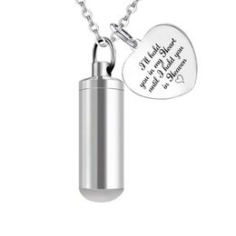 Stainless Steel Ashes Cylinder Cremation Jewelry For Ahes Pet/Human Memorial Pendant Necklace -I'll hold you in my heart