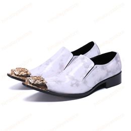Metal Toe Men Printing Genuine Leather Shoes Formal Prom Large Size Slip on Men Shoes Office New Fashion Shoes