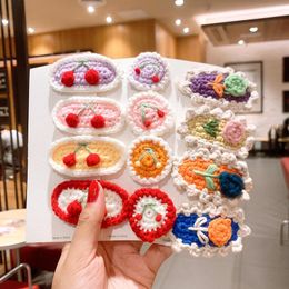 2020 Children Girls Hairpins Fruit Cherry handmade Flower Knit Wool Hair Clips Sweet Bobby Pins Side Clips Barrettes Headwear Hair Jewellery