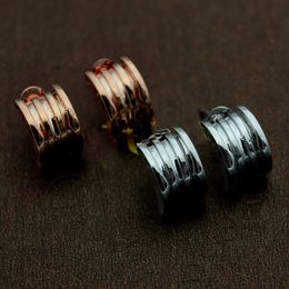 Europe America Style Lady Women Titanium Steel Engraved B Initials Spiral Springs C-shape Stud Earrings 2 Colour