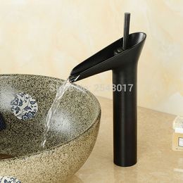 Basin Black Waterfall Faucets Sink Mixer Taps Single Handle Deck Mounted Bathroom Hot and Cold Water Mixer Taps ZR300