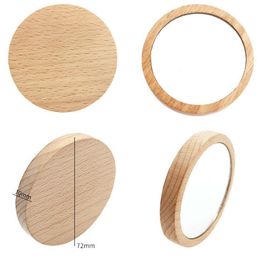 200pcs Wood Small Round Mirror Portable Pocket Mirror Wooden Mini Makeup Mirror Wedding Party Favour Gift Custom Logo