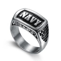 Men's Stainless Steel United States Officers US Navy rings Jewel Silver Mens USA Military Navy Reserve Ring American Flag Symbol Jewellery