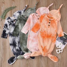 4 Colors Newborn Baby Swaddle Blanket hat 2 pcs Wrap Toddler Tie Dye Sleeping Sacks Photography Prop Tie Dye Infant Sleeping Bag