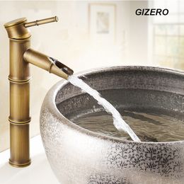 Bathroom Bamboo Faucet Antique Finish Copper Sink Mixer Tap Deck Mounted hot and cold water bambu taps ZR135