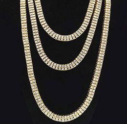 18K Gold Plated Iced Out Baguette Tennis Chain Necklaces 2 Row Diamonds Hiphop Tennis Chain Hip Hop Jewelry 20" 24" 30"