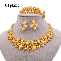 Earrings & Necklace Jewellery Sets Dubai Gold Colour African Wedding Wife Gifts Party For Women Bracelet Ring Bridal Jewellery Set
