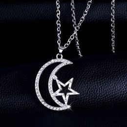 Moon & Star Pendant Necklace Colour Silver Gold Lover's Engagement Jewellery Rhinestone Necklaces