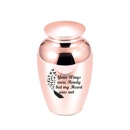 45x70mm Aluminium alloy Cremation Urns for Human/Pet Ashes ,Feather Ashes Memorial Funeral Jar-You wings were ready but my heart was not