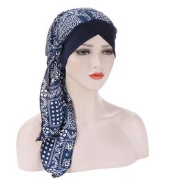 Women Forehead Cross Turban Hat Pre-Tied Print Flower Headscarf Cancer Chemo Beanies Bonnet Caps Bandana Hair Accessories